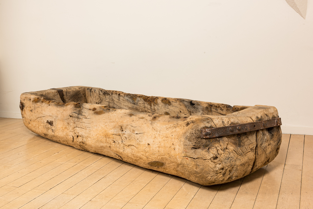 A wooden trough with iron mounts, 18th C.