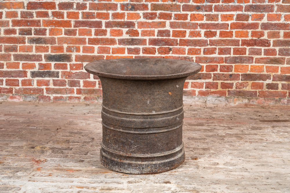 A large cast iron mortar, 17th C.