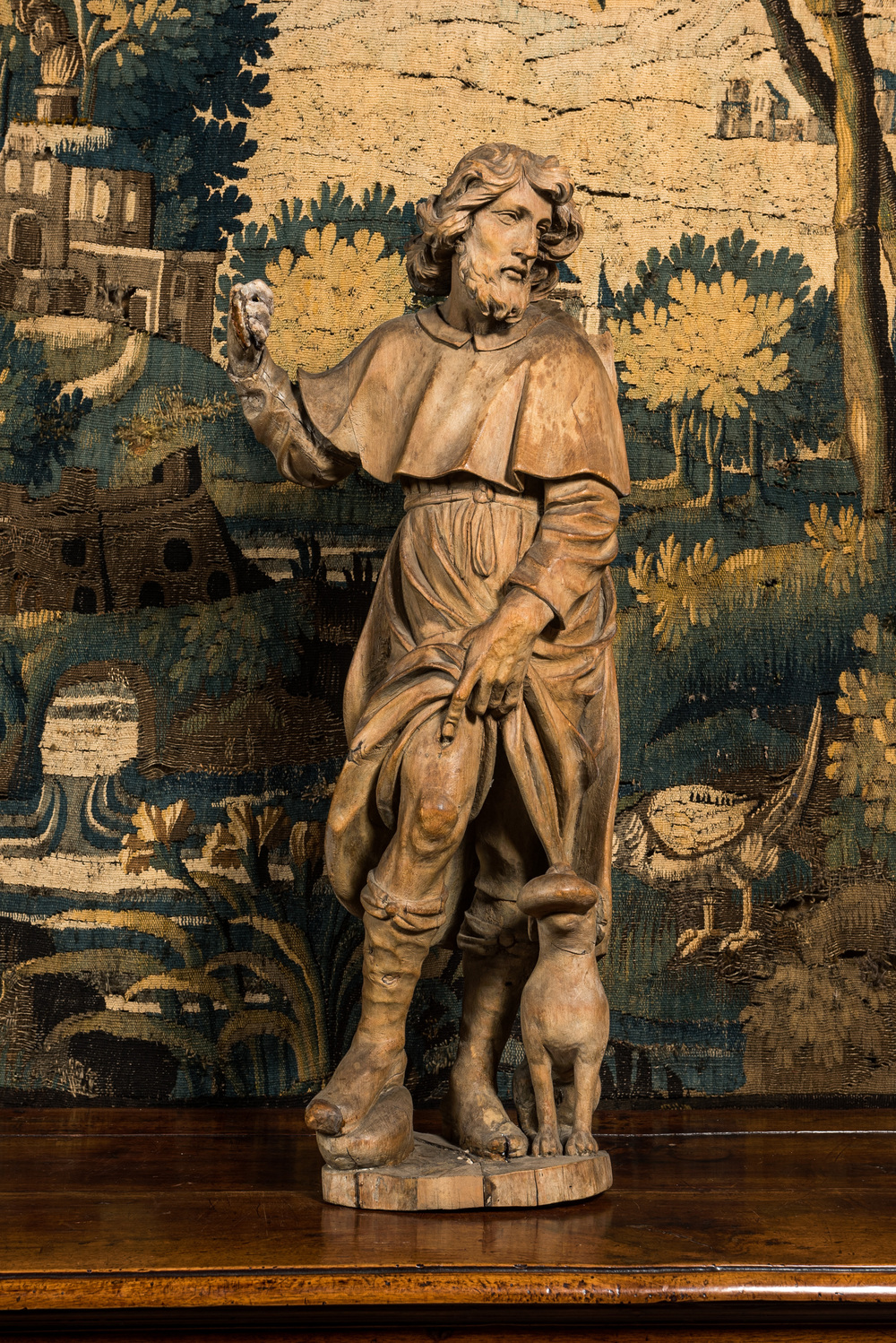 Saint Roch au chien en bois sculpt&eacute;, 17&egrave;me