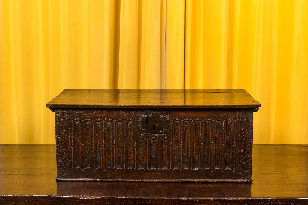 A wooden chest, 17th C.