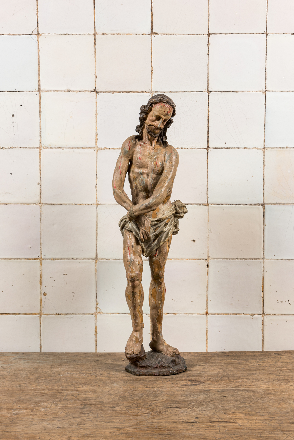 Christ flagell&eacute; en peuplier sculpt&eacute; et polychrom&eacute;, Italie du Nord, fin du 16&egrave;me