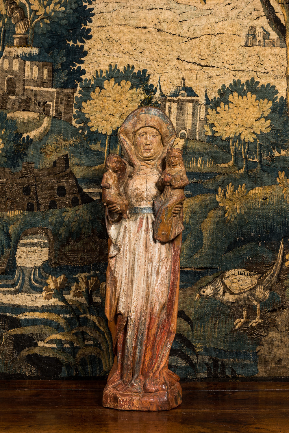 Sainte Anne trinitaire en bois sculpt&eacute; et polychrom&eacute;, Allemagne du sud, d&eacute;but du 16&egrave;me