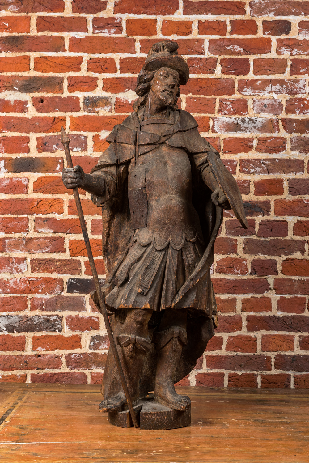 An oak figure of Achilles, 17th C.