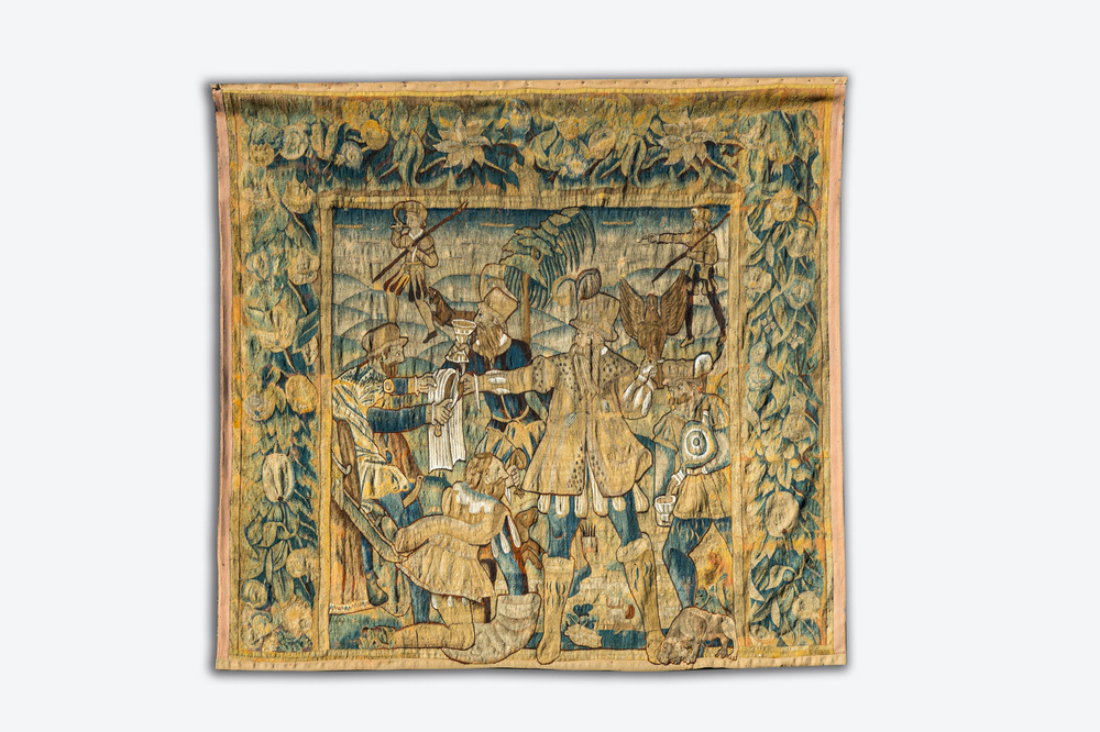 A Flemish 'falconry' wall tapestry, 17th C.