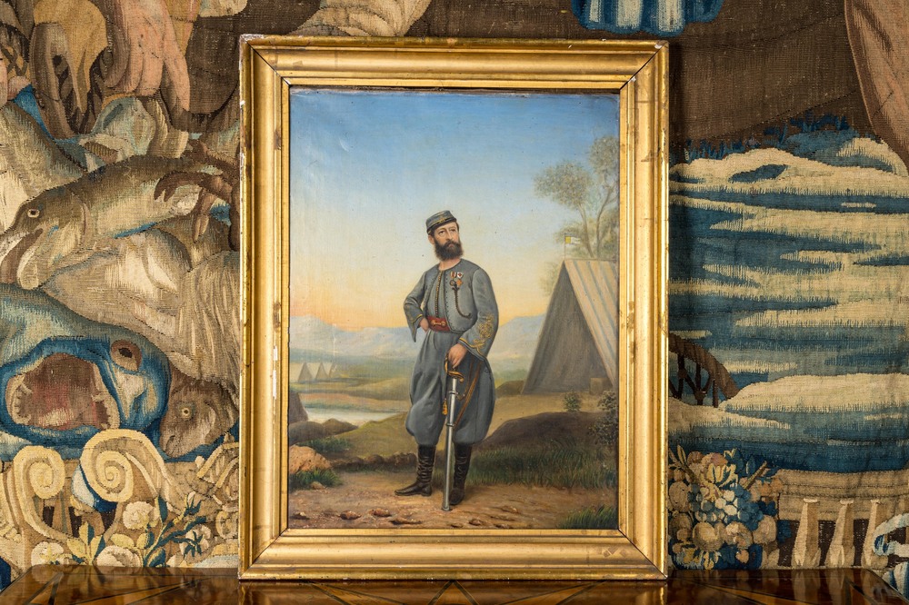 Oswald Marie (19&egrave;me): Zouave papal, huile sur toile, dat&eacute; 1874