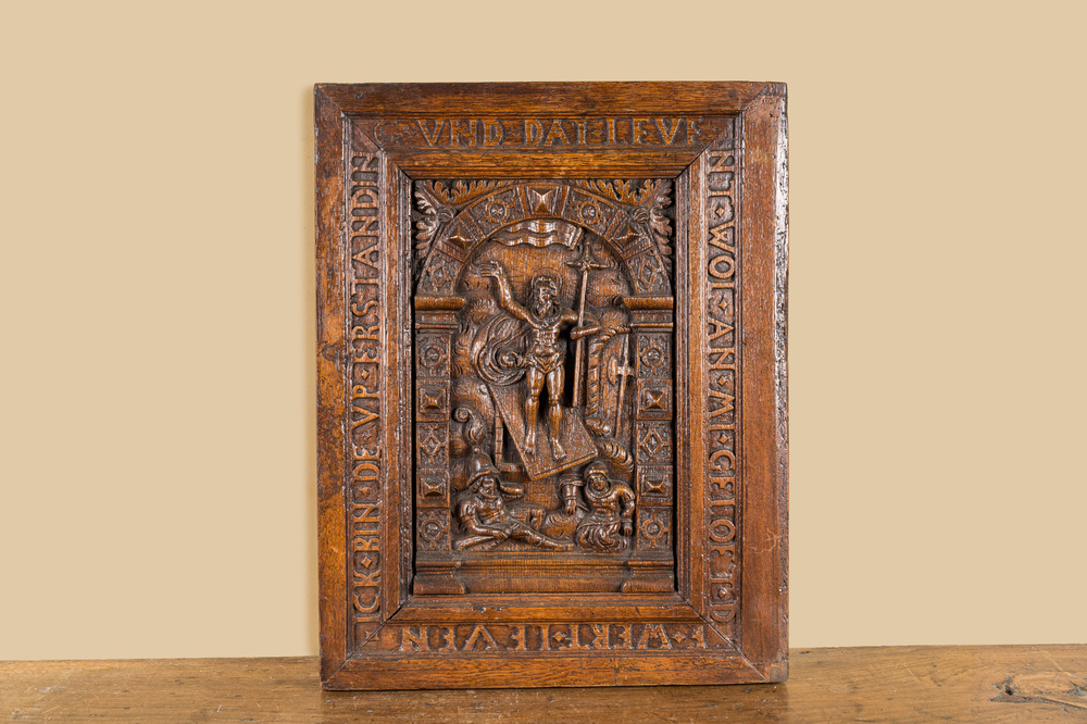 A German carved oak 'Resurrection' panel, early 17th c.
