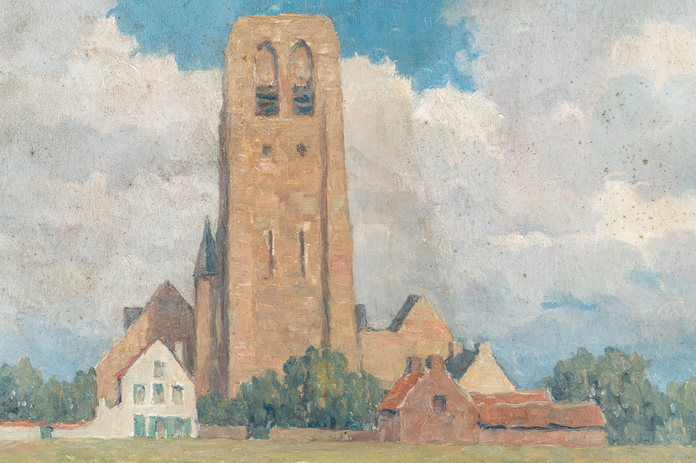 Karel Van Lerberghe (1889-1953): 'Vue sur l'&eacute;glise de Lissewege', huile sur panneau