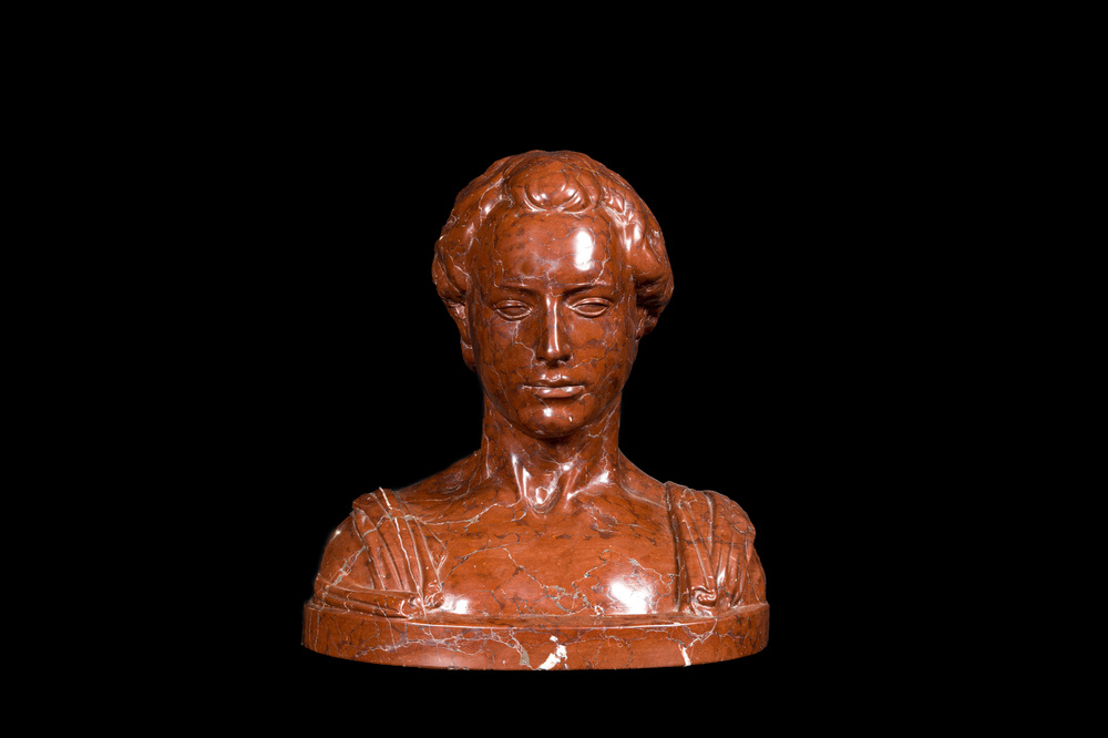 Buste d'un romain en marbre rouge, Italie, 19/20&egrave;me