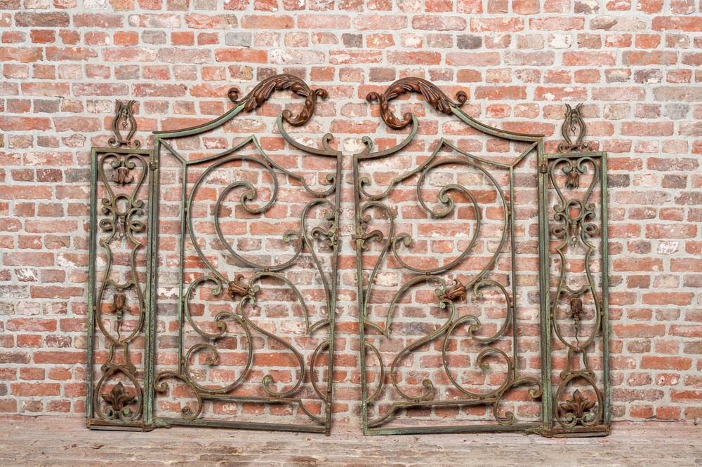 A patinated wrought iron choir door, 19th C.