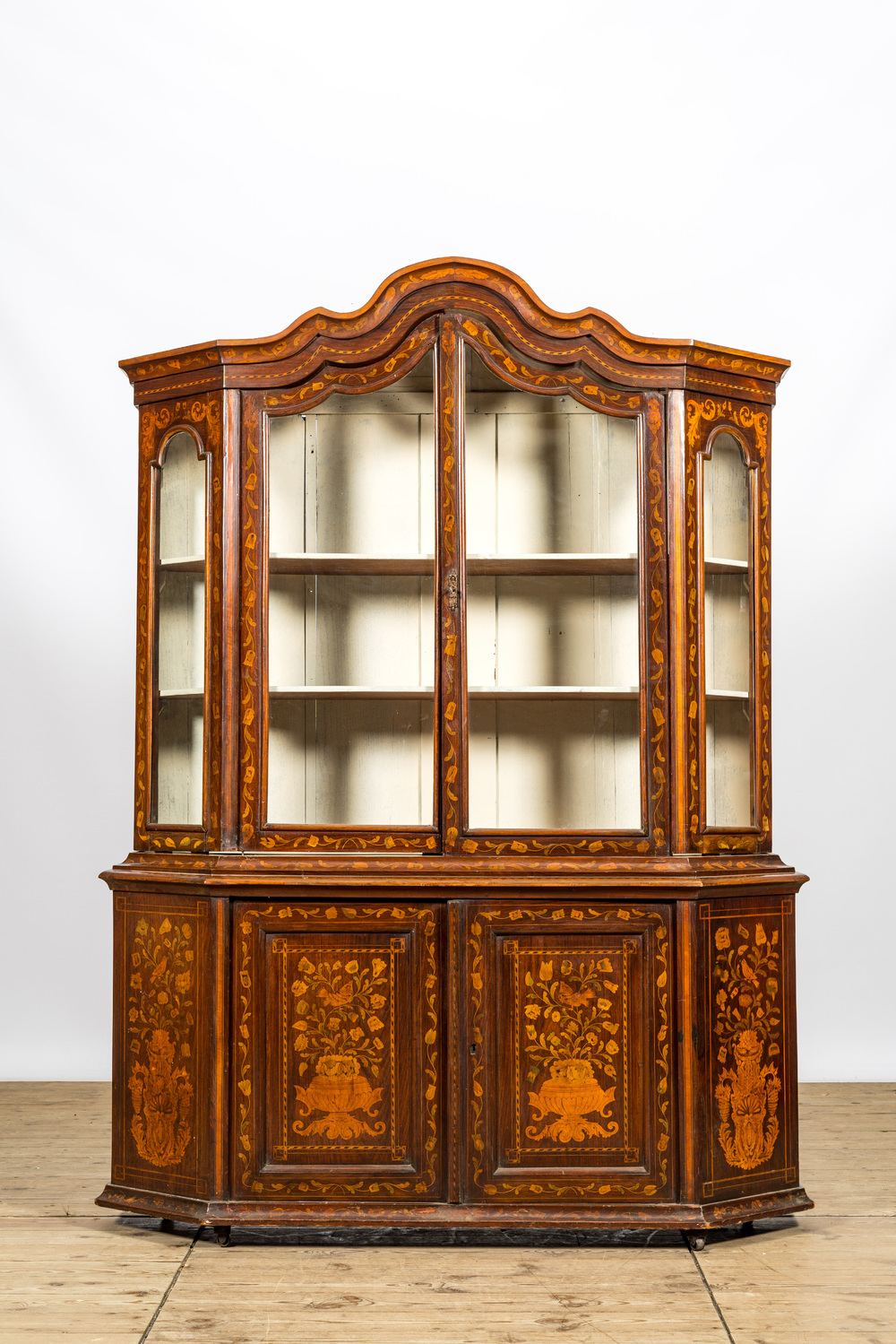 A Dutch display cabinet with floral marquetry, 19th C.