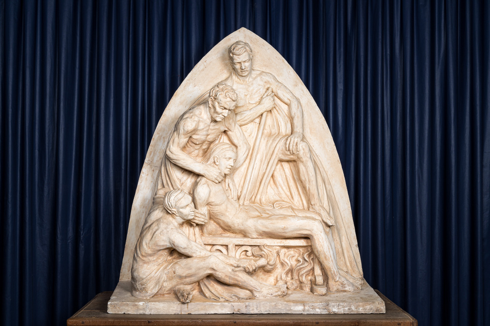 J. Simon: 'The torture of Saint Thomas', a large plaster group or study, dated 1912