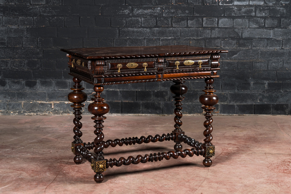 A Portuguese rosewood table with two drawers, 19th C.