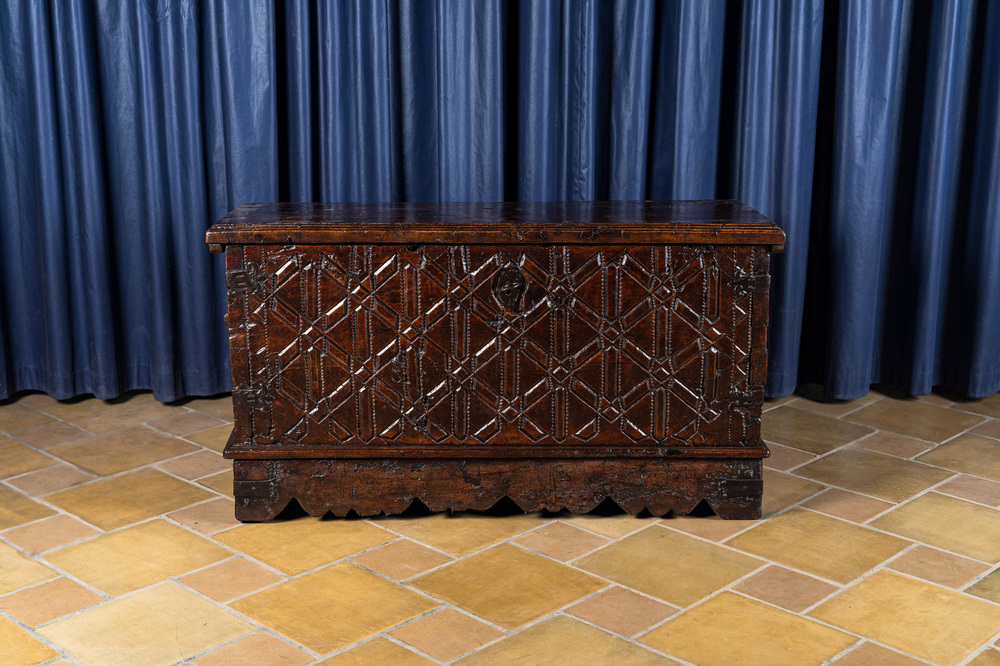 A Spanish walnut chest, 17th C.