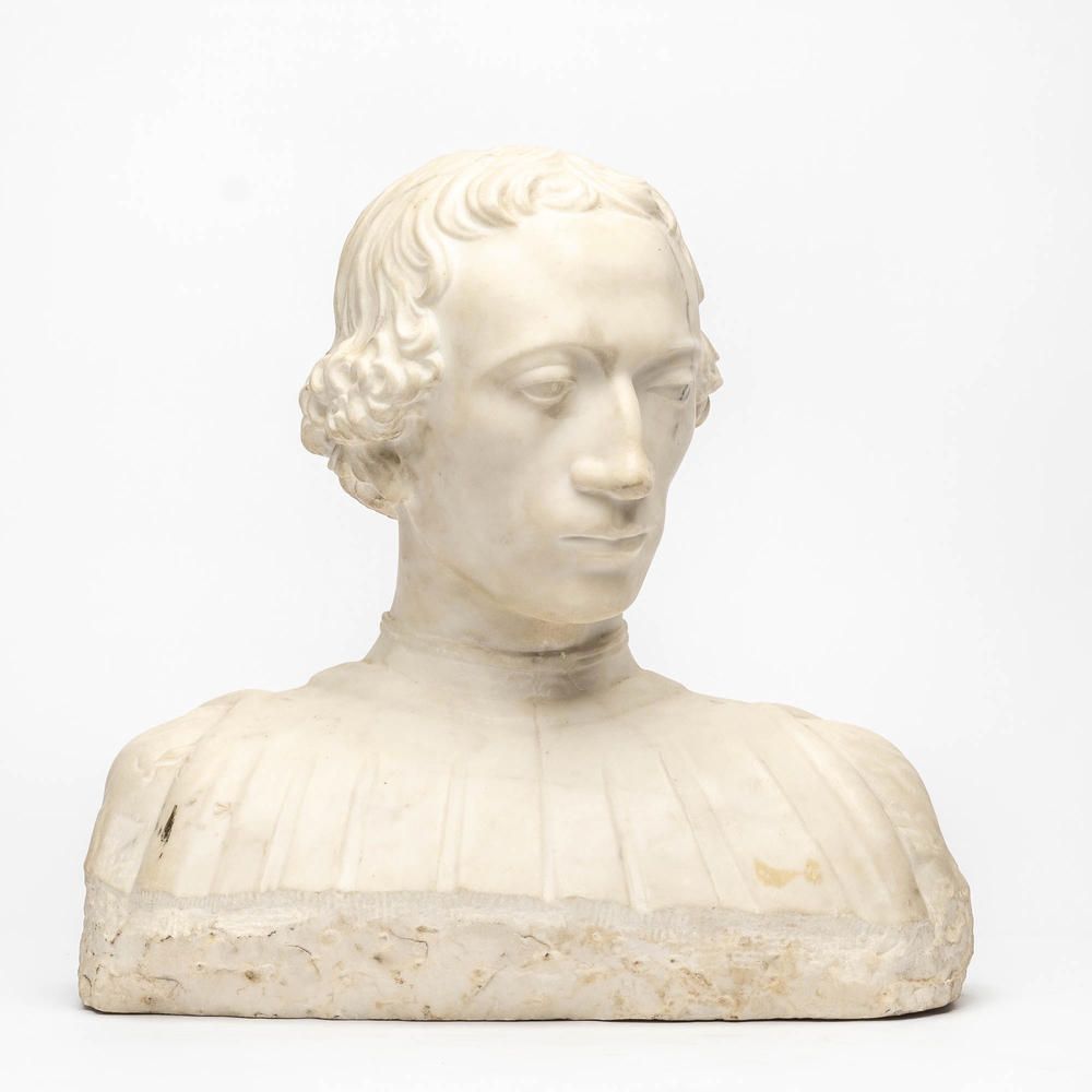 Buste d'homme de style Renaissance en marbre blanc, Italie, 20&egrave;me