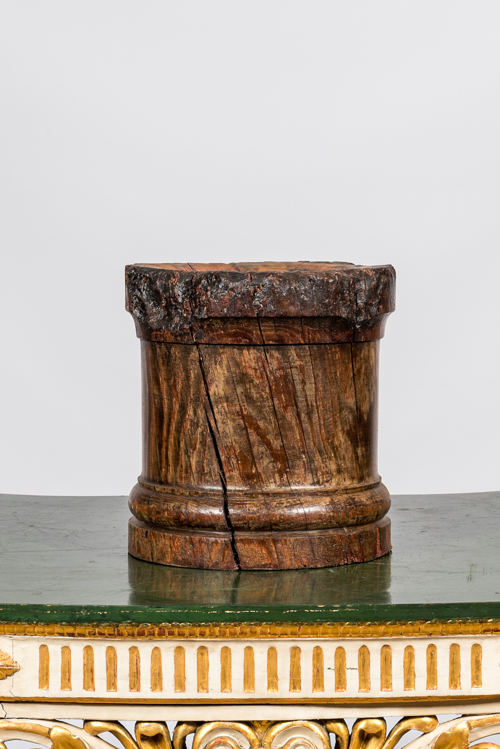 A wooden stand for a large bronze mortar, most probably 18th C.