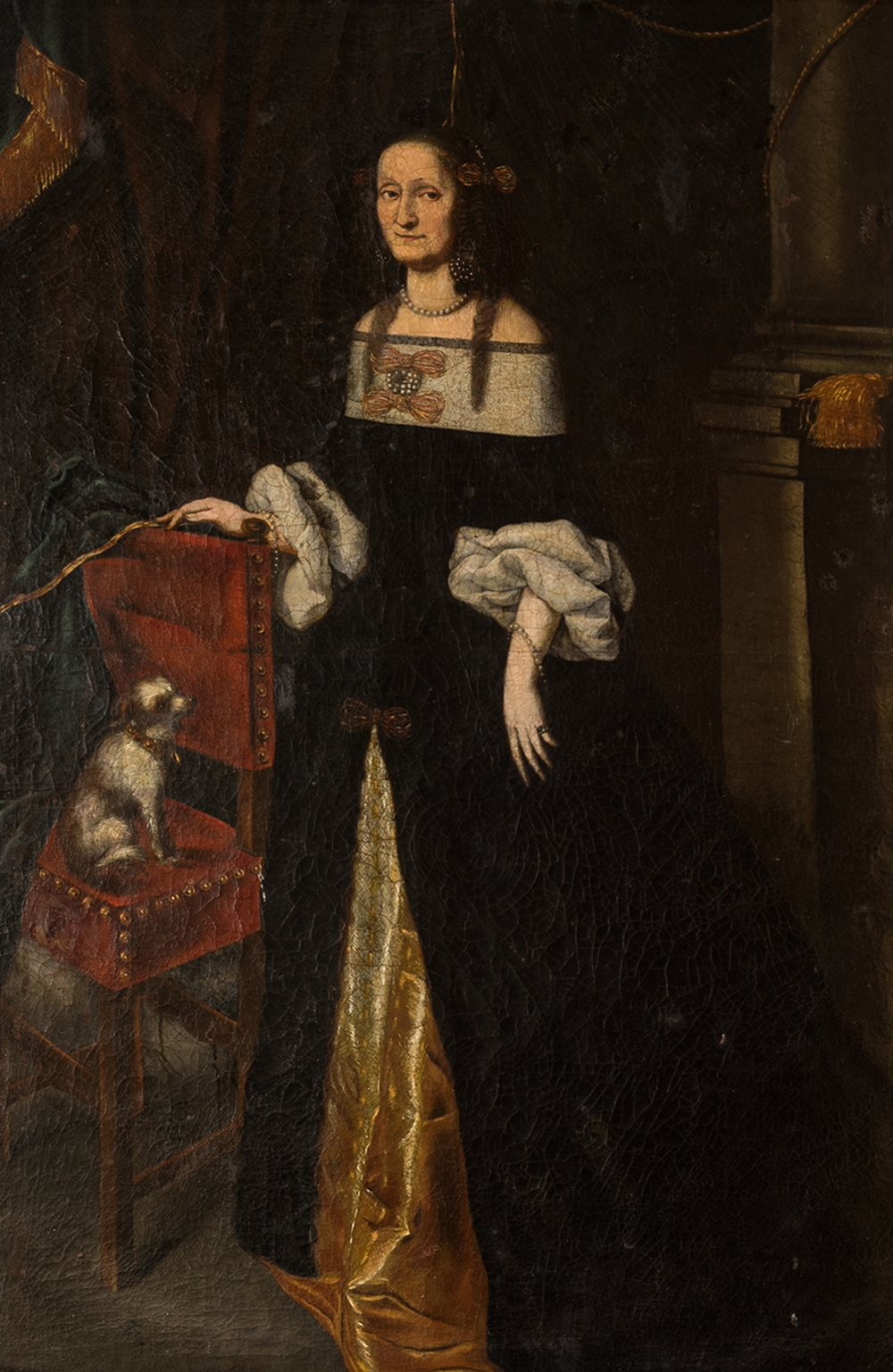 J&uuml;rgen Ovens (1623-1678), attributed to: 'Lady with Papillon dog', oil on canvas