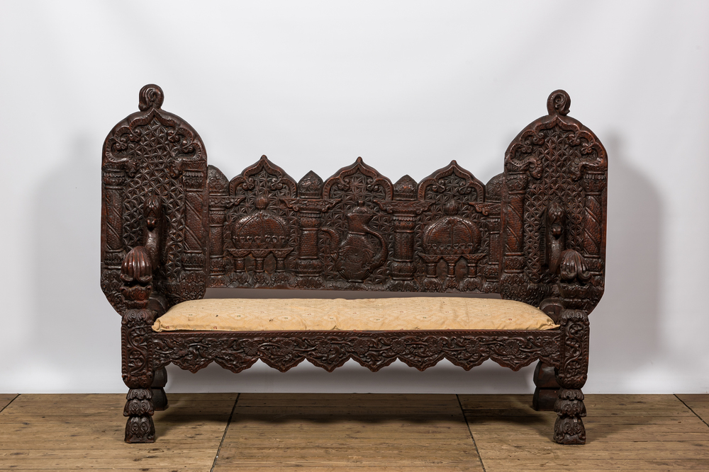 An Indian hardwood sofa, ca. 1900