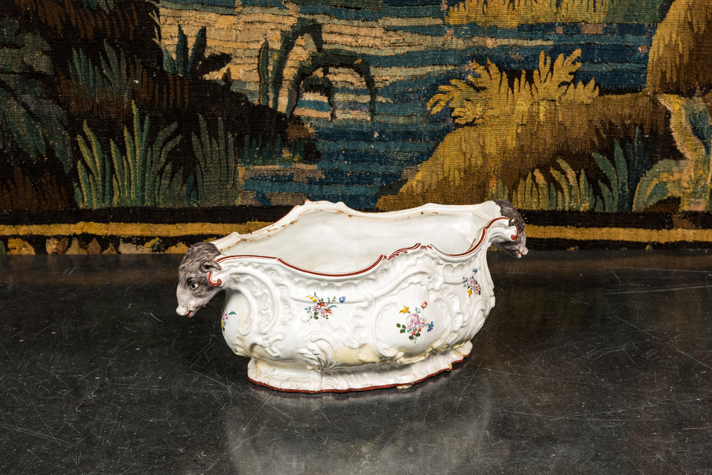 A polychrome Swedish faience jardini&egrave;re, probably Rorstrand, dated 1760