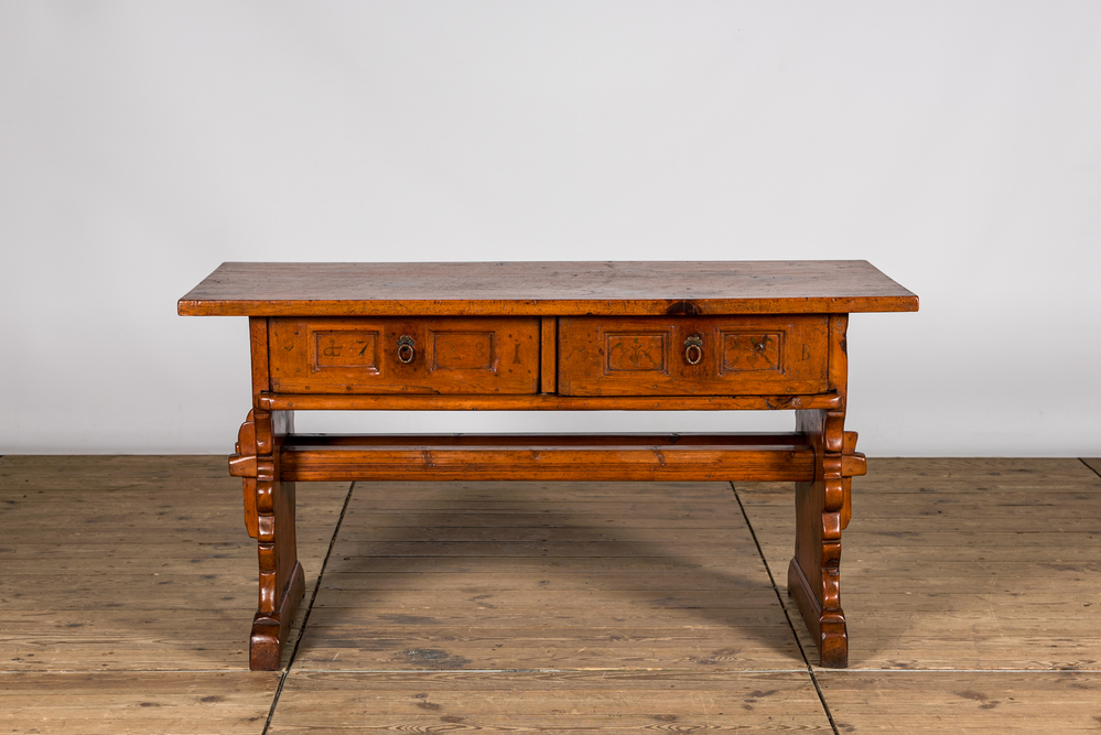 A German pine table, 19th C.