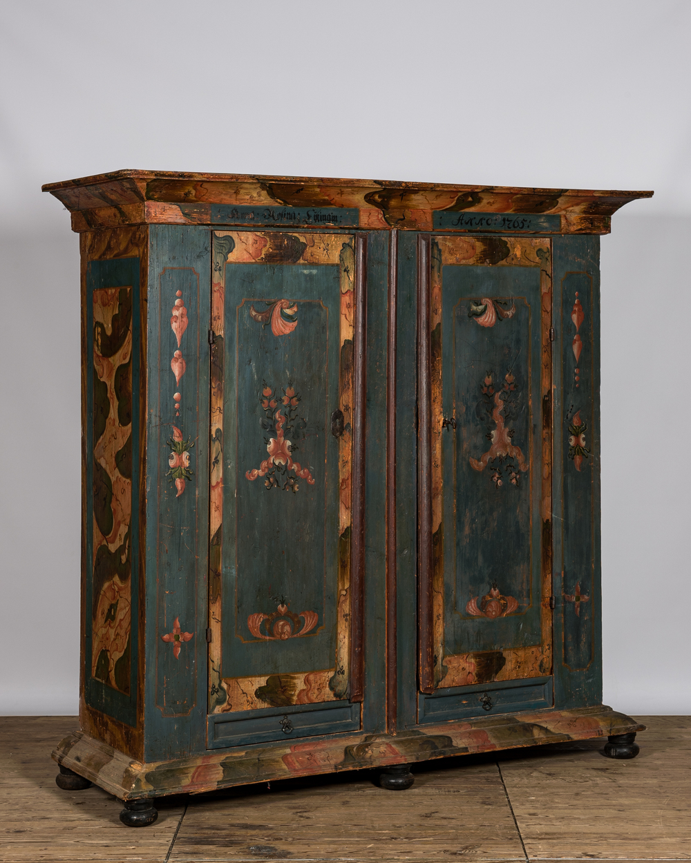 Armoire &agrave; linge en bois polychrome, Allemagne, dat&eacute; 1765, 18/19&egrave;me