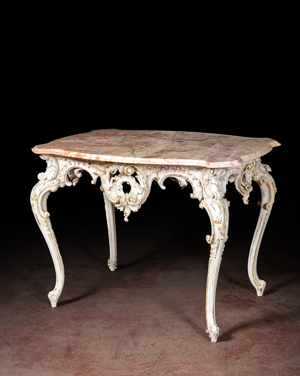 A patinated walnut Louis XV-style console table with marble top, 19th C.