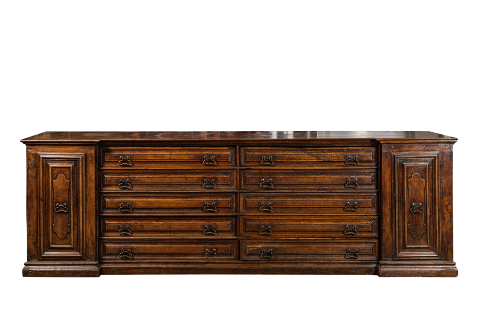 An imposing Italian walnut sacristy commode, 17th C.