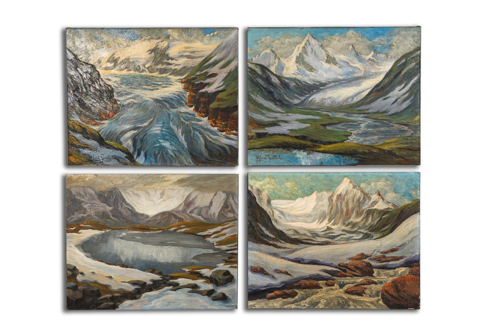 Albert Goethals (1885-1973): Quatre vues impressionnantes sur les glaciers tyroliens, huile sur toile, dat&eacute; 1937