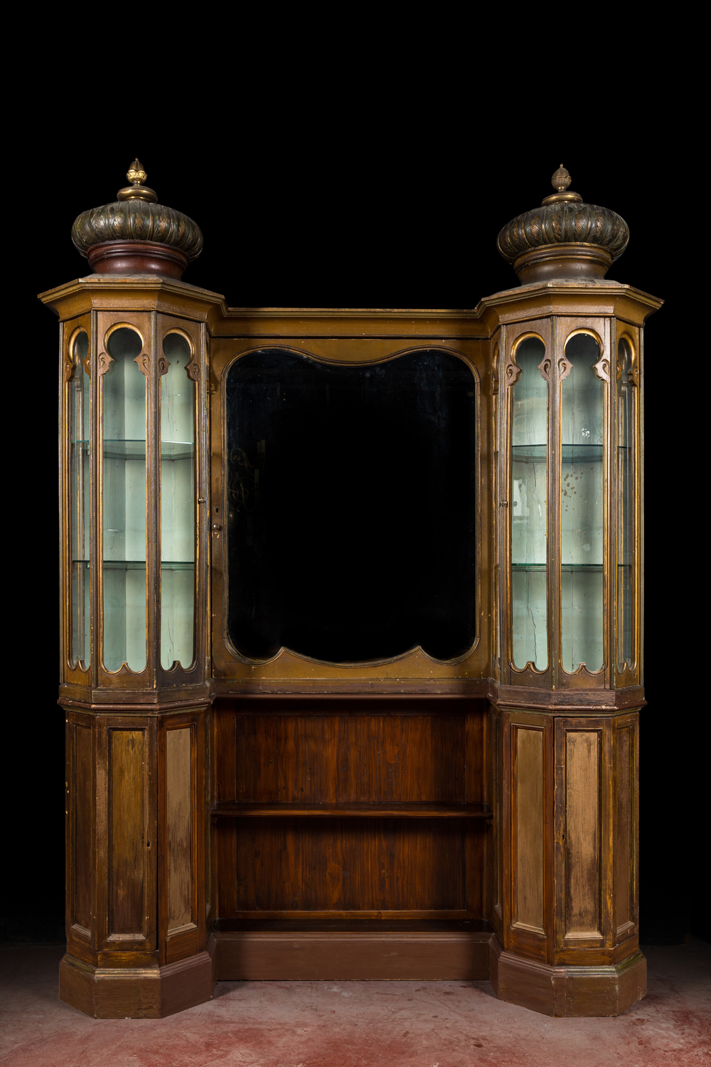 A polychromed and gilt pine wood display case in Moorish style, probably England, 19th C.