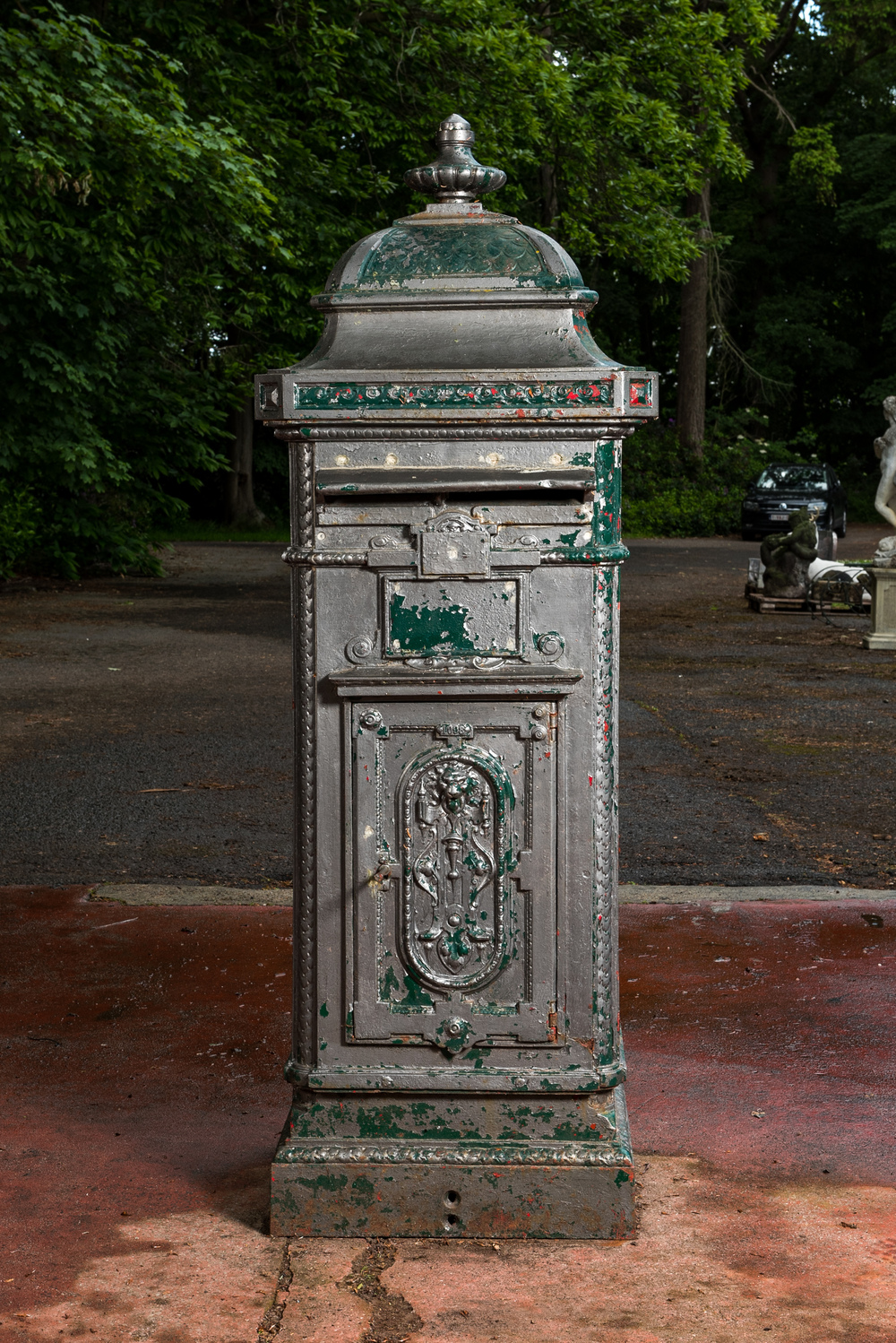 A Belgian cast iron mailbox, foundry J.G. R&eacute;quil&eacute;, Li&egrave;ge, 19th C.