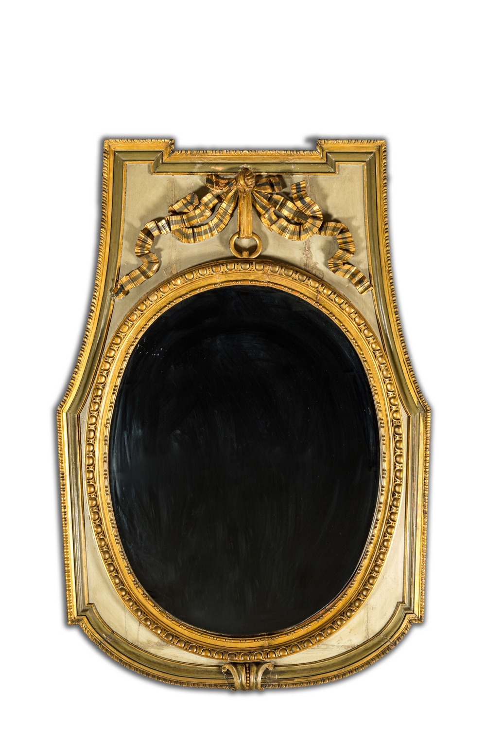 A French neoclassical polychrome and gilt wooden mirror, 19th C.