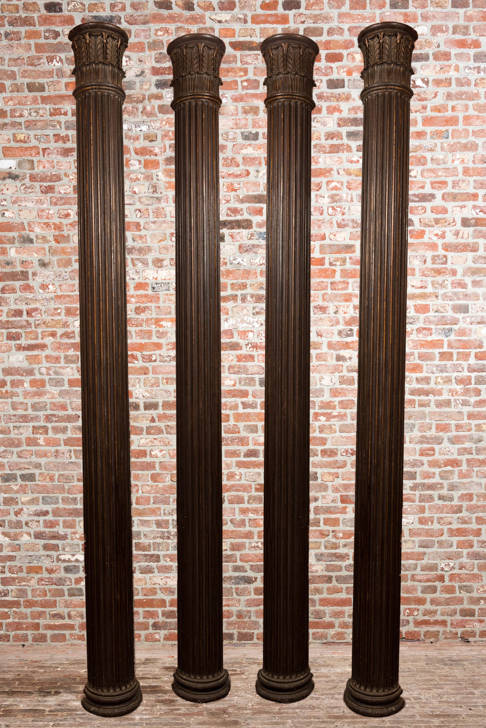 Four wooden Corinthian half-columns, 19th C.