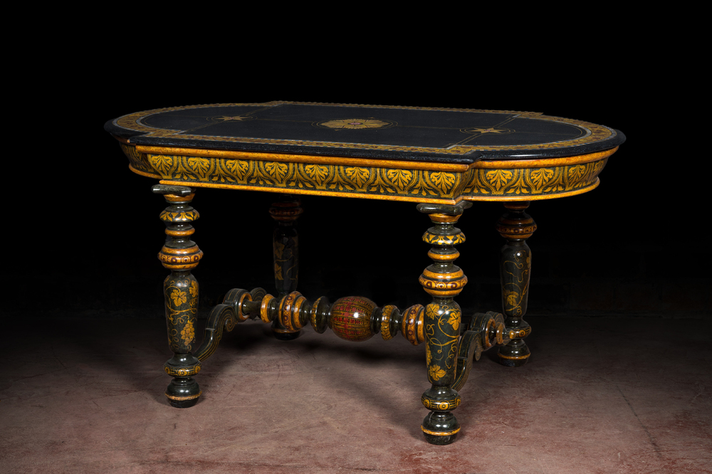 A French Napoleon III painted wooden table, 19th C.