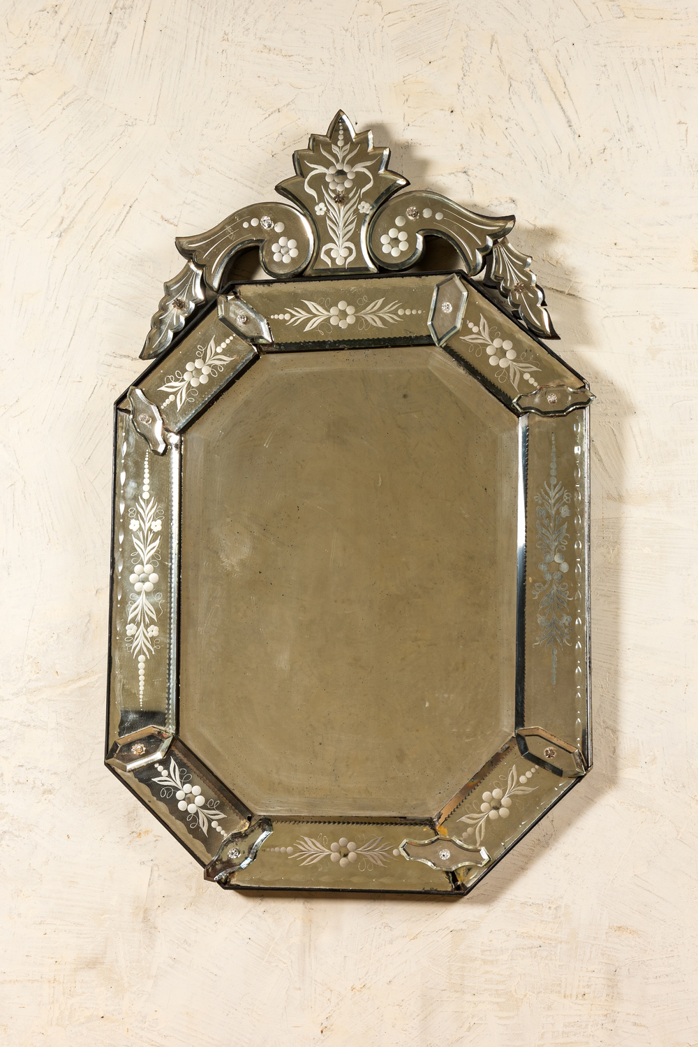 A Venetian etched glass mirror, 20th C.