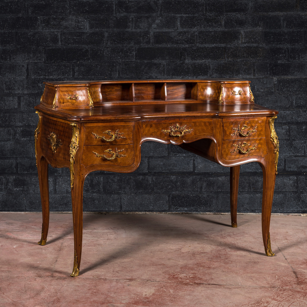 A mahogany and boxwood gilt bronze-mounted bureau, signed Fran&ccedil;ois Linke, France, late 19th C.