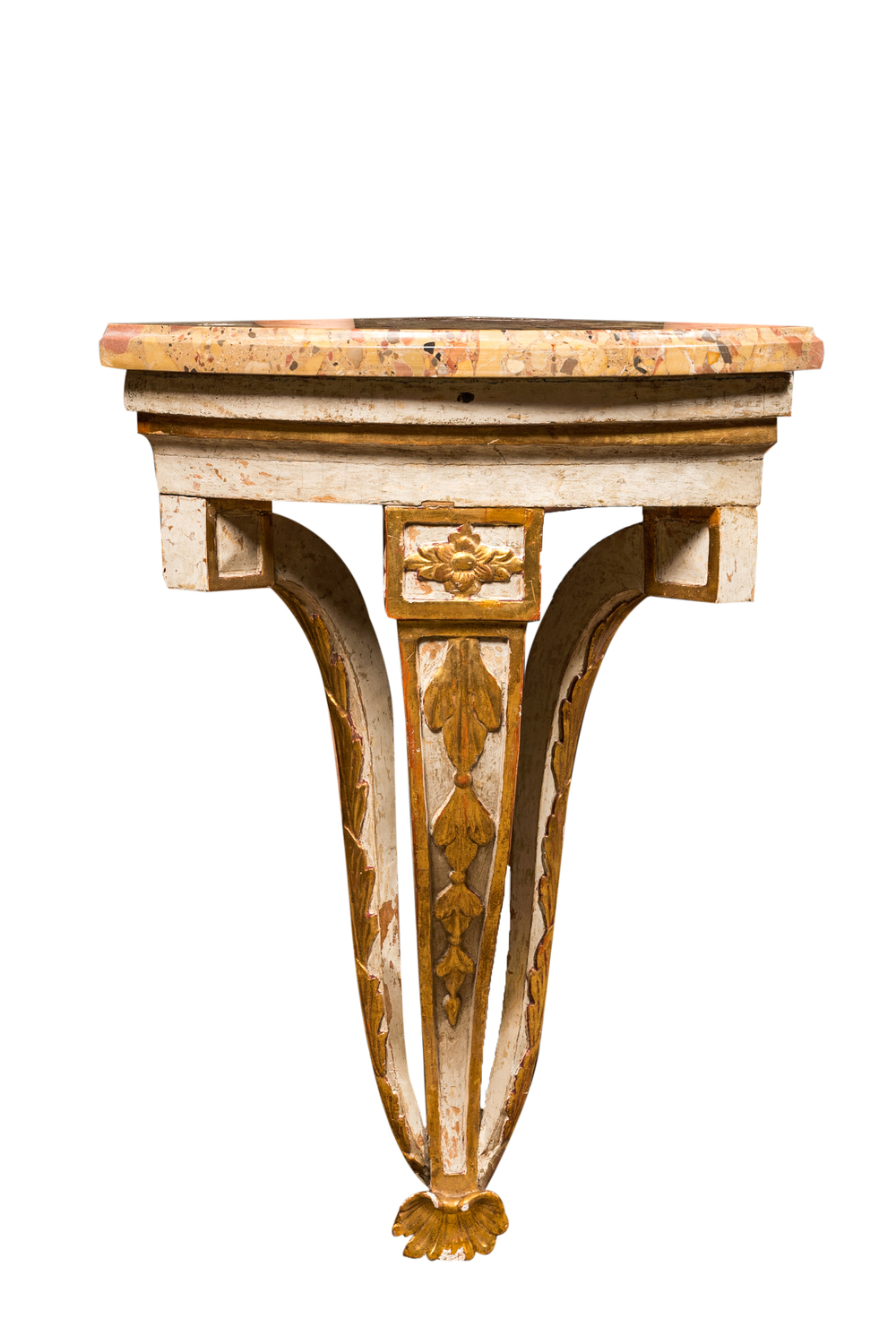 Console-encoignure de style n&eacute;oclassique en partie dor&eacute;e avec plateau en marbre, vers 1800