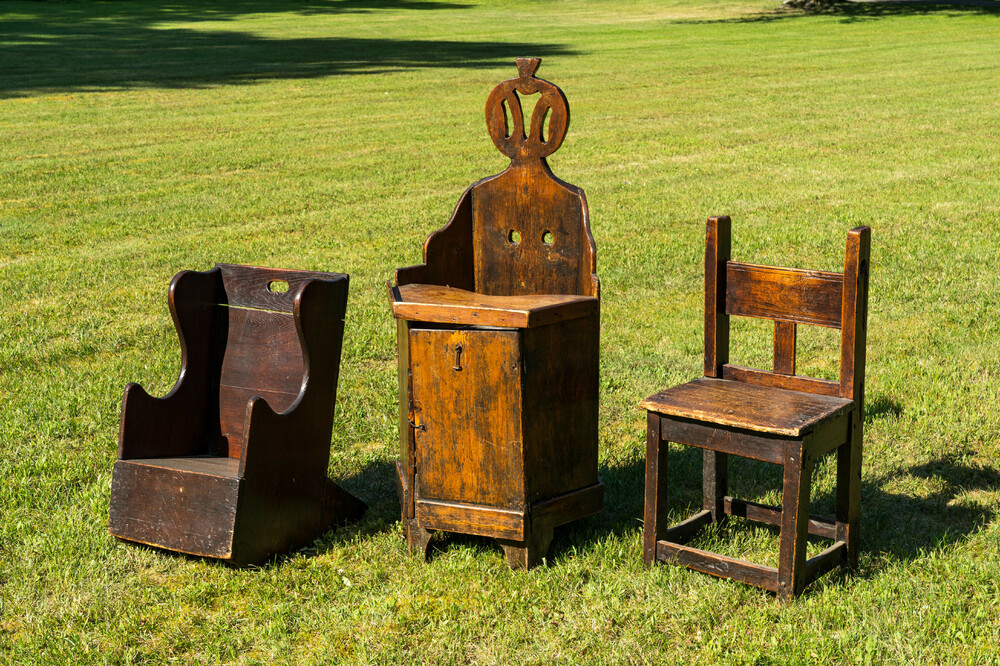 Three wooden childs chairs, 19/20th C.