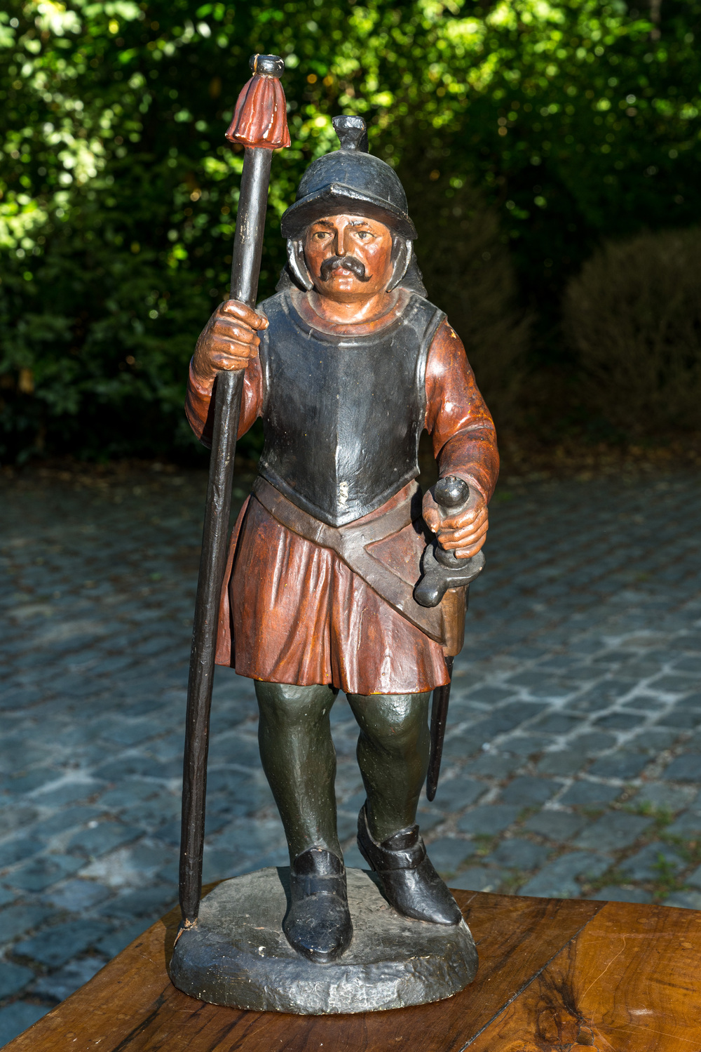 A polychrome wood sculpture of the centurion Longinus, 19th C.