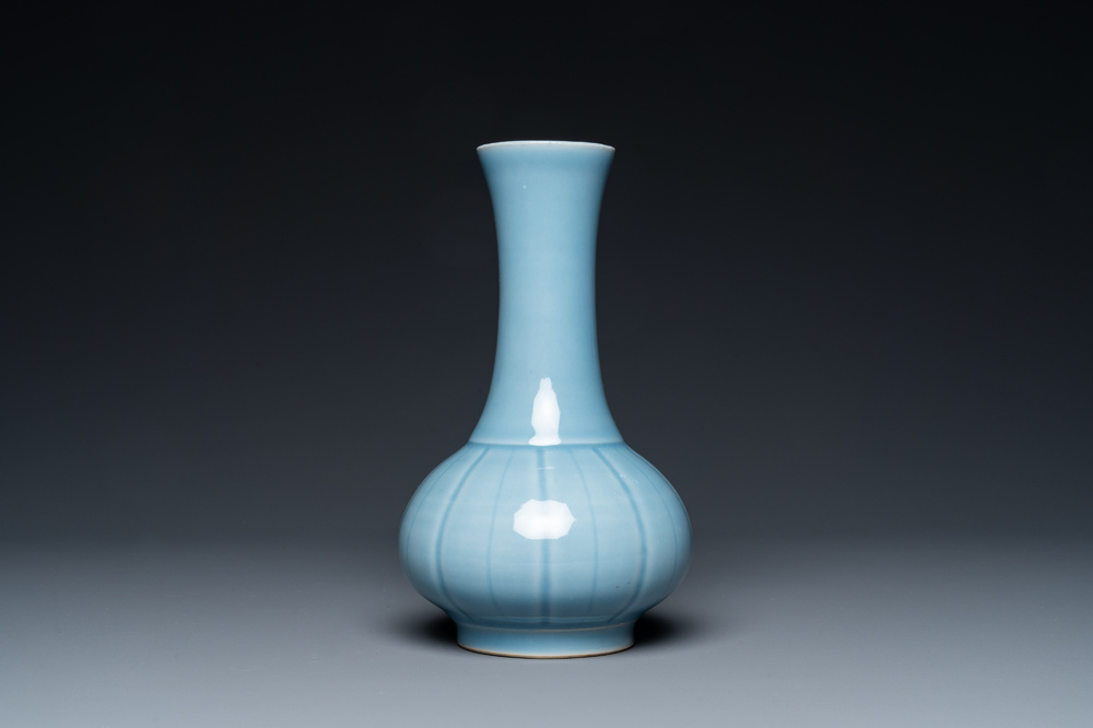 A Chinese monochrome lavender blue-glazed bottle vase, Yongzheng mark, Republic