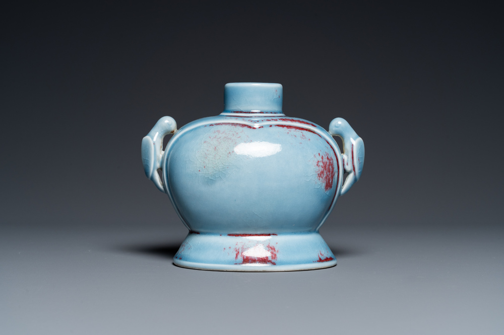 A Chinese copper-red-splashed lavender-blue-glazed 'parrot' vase, Yongzheng mark but probably later