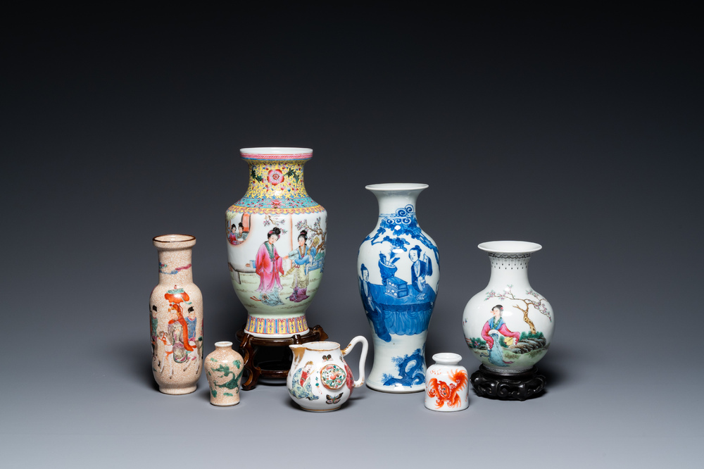 Six various Chinese vases and a 'Wu Shuang Pu' jug, 19/20th C.