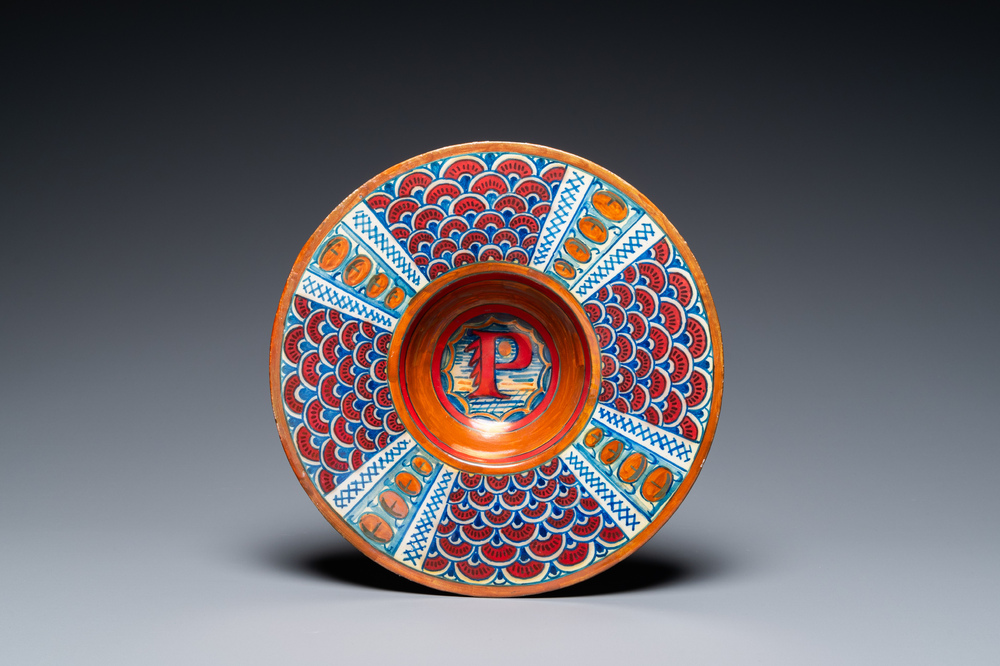 An Italian maiolica lustre-glazed dish monogrammed 'P', Gubio, workshop of Maestro Giorgio, 1st quarter 16th C.