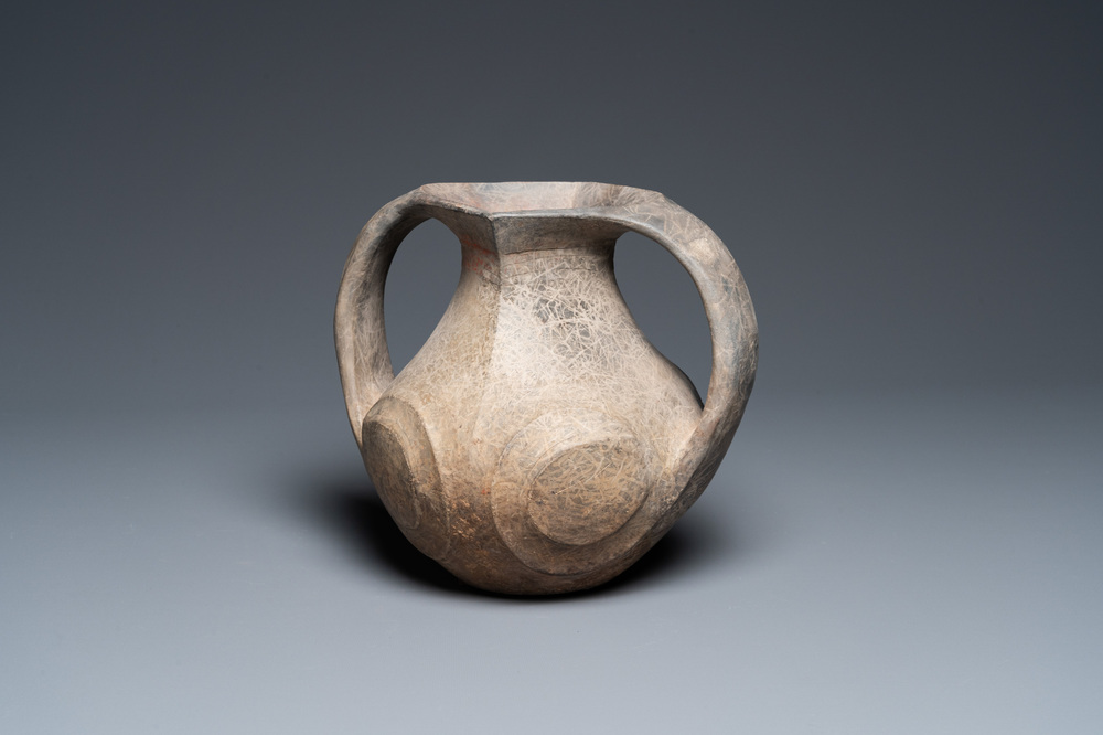 A Chinese grey pottery two-handled amphora, Han