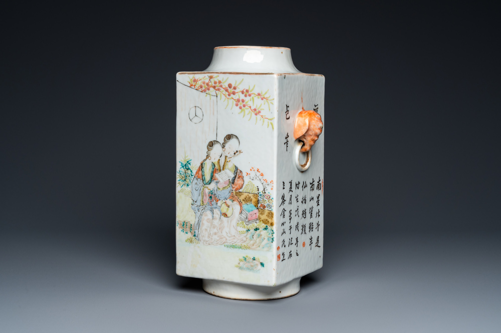 A Chinese qianjiang cai 'cong' vase, signed Pan Zhinan 潘植南, dated 1898