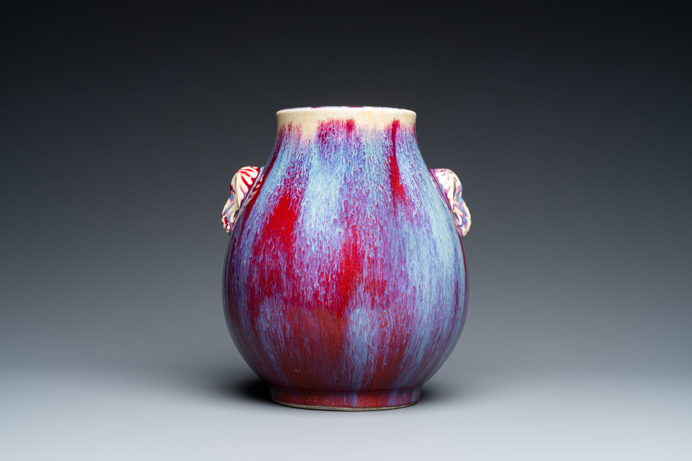 A Chinese flamb&eacute;-glazed 'hu' vase, 19/20th C.