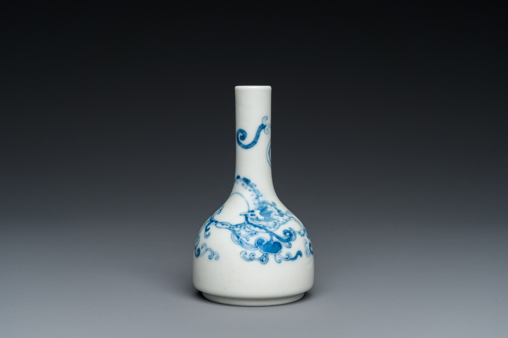 A small Chinese blue and white 'dragon' bottle vase, Yongzheng mark and possibly of the period