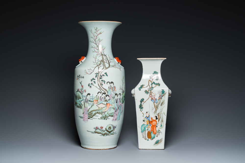 Deux vases en porcelaine de Chine famille rose, un sign&eacute; par Huang Zizhen 黃子珍 et dat&eacute; 1924