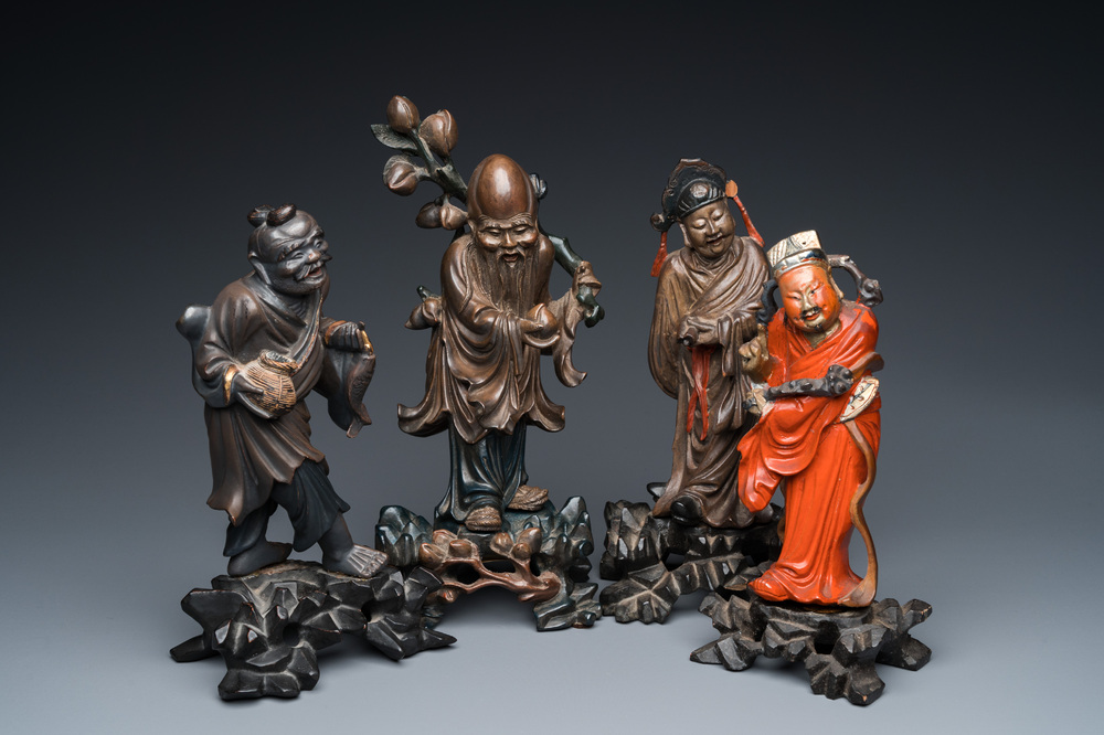 Four Chinese Fuzhou or Foochow lacquer figures, 19/20th C.