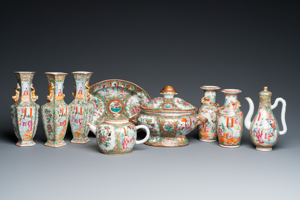 A varied collection of Chinese Canton famille rose porcelain, 19th C.