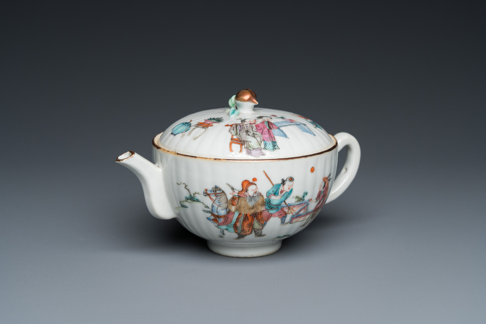 A Chinese famille rose 'elephant' teapot and cover, Tongzhi mark and of the period