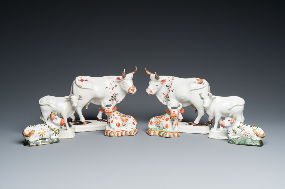 Four pairs of Dutch Delft cows, 18th C.